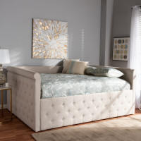Baxton Studio CF8825-C-Light Beige-Daybed-Q Amaya Modern and Contemporary Light Beige Fabric Upholstered Queen Size Daybed